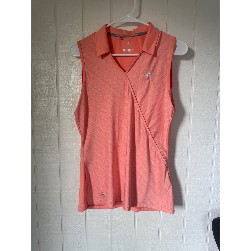 Adidas Golf Womens Sleeveless Polo Shirt Coral Heather V-Neck Marlin Logo Medium